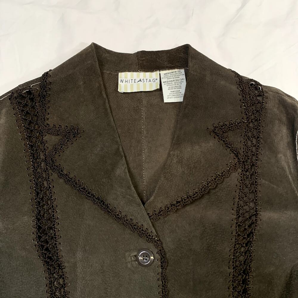 Y2k Boho Solid Brown Suede Patchwork Crochet Autu… - image 3